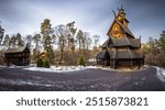 The epic medieval Gol Stave Church in the open air museum of Oslo, Norway