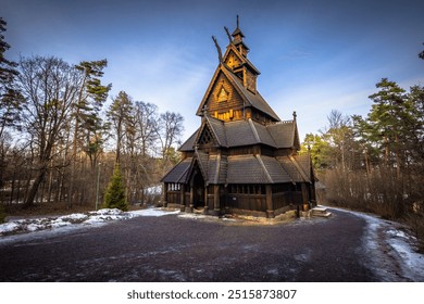 The epic medieval Gol Stave Church in the open air museum of Oslo, Norway