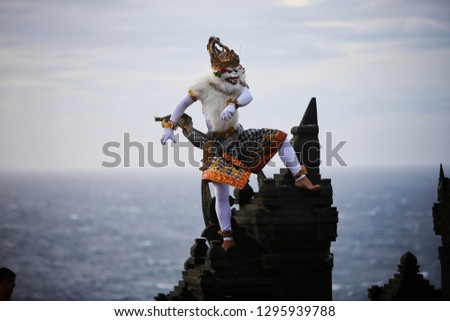 Epic performance of Anuman, the monkey knight from Ramayana story, performed inUluwatu Kecak Dance stage, Bali Indonesia