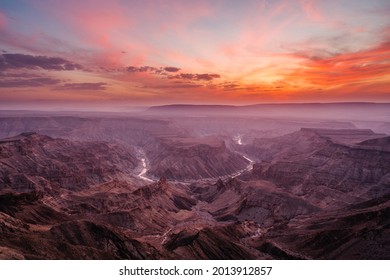 Epic Sunset Over The Fish River Canyon In Namibia, The Second Largest Canyon In The World And The Largest In Africa.