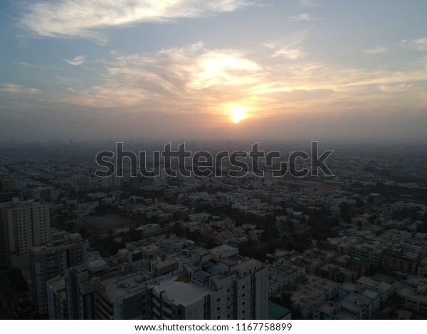 Epic Sunset Time Karachi Ft Drone Royalty Free Stock Image