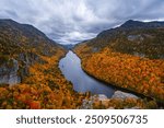 Epic View Point Autumn Indian Head Adirondacks Colorful Fall Foliage and Lake. Famous Landmark Hiking Trail View Landscape Photography Sunset