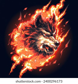 epic wolf with fire powers
