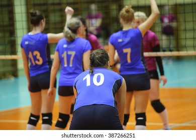 Episode Of Women's Volleyball Match, Players In Blue Uniform