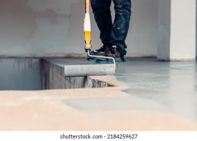 Epoxy Floor Installation Over Existing Concrete Using Roller And Rubber Spatula