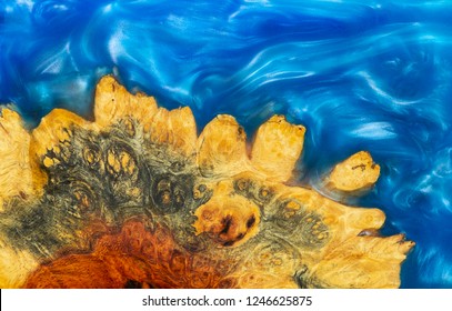 epoxy resin Stabilizing burl wood blue sky  background, epoxy resin Stabilizing burl wood background texture, Abstract art resin picture photo, print design and your advertisement