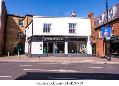 Epsom Surrey, London, May 08 2022, Pizza Express Italian Style High Street Restaurant With No People