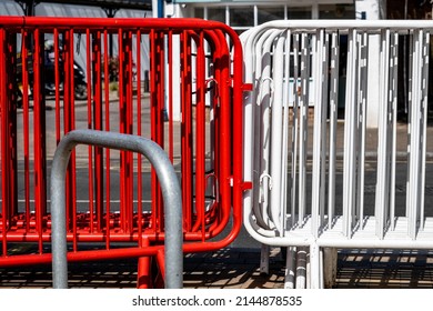 Epsom Surrey London UK, April 11 2022, Red And White Crowd Control Safety Barriers