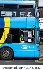 Epsom Surrey London UK, April 11 2022, Blue Double Decker Public Service Metro Bus 