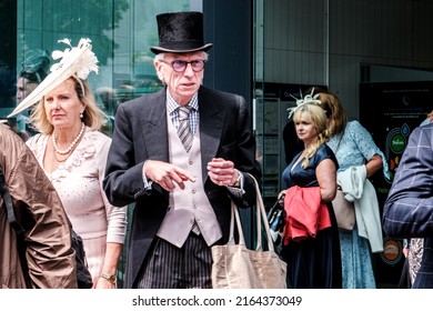 Epsom Surrey, London UK, June 04 2022, Elderly Senior Man Wearing Traditional Formal Morning Suit And Black Top Hat