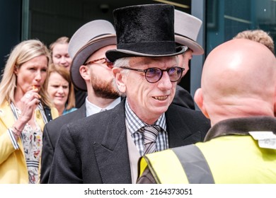 Epsom Surrey, London UK, June 04 2022, Elderly Senior Man Wearing Traditional Formal Morning Suit And Black Top Hat