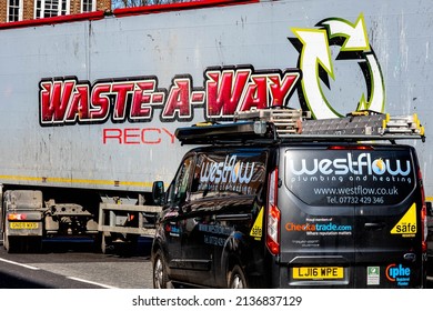 Epsom Surrey London UK, March 18 2022, Large Heavy Goods Vehicle Hauling Commercial Waste In A Trailer