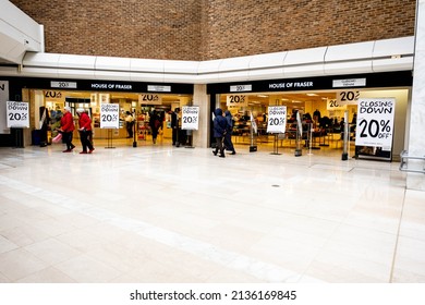 Epsom Surrey London UK, March16 2022, House Of Fraser Department Store Closing Down Sale