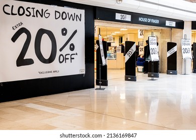 Epsom Surrey London UK, March16 2022, House Of Fraser Department Store Closing Down Sale