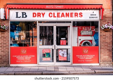 Epsom Surrey, London UK, May 22 2022, Closed Dry Cleaning Shop Or Store With No People