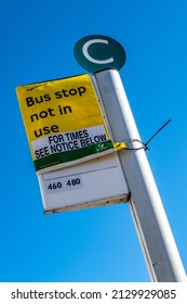 Epsom Surrey UK, February 27 2022, Public Transport Bus Stop Covered As Not In Use Close Up With No People