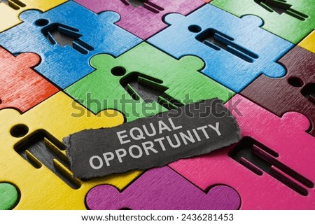 Equal opportunity concept. A puzzle of colored figures and a paper strip.