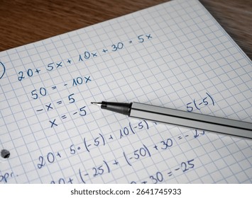 Equation with one unknown, solving a math problem in a notebook - Powered by Shutterstock - Get 15% off with code: PIKWIZARD15