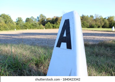 Equestrian Dressage Rustic Letter A Cone With Horseback Riding Ring Arena In Background