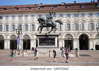 Equestrian Monument Called Bronze Horse In Piazza San Carlo, Turin, Italy - July 2022