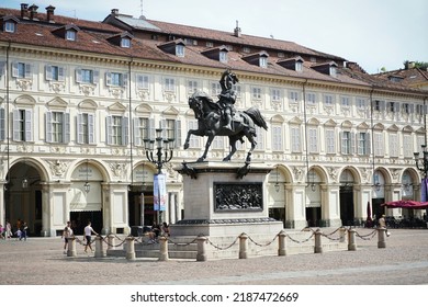 Equestrian Monument Called Bronze Horse In Piazza San Carlo, Turin, Italy - July 2022