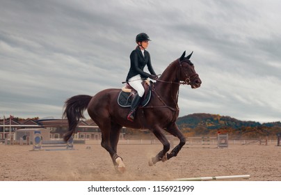 Equestrian Sport - A Young Girl Is Riding A Horse