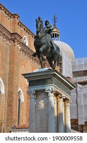 The equestrian statue (1488) of Bartolomeo Colleoni by Verrocchio in Venice. Campo Santi Giovanni e Paolo a Venezia opposite La Scuola Grande di San Marco. 