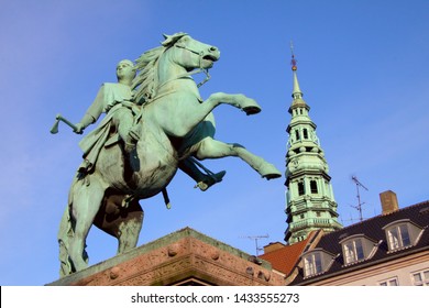 The Equestrian Statue Of Absalon On Højbro Plads In Copenhagen, Denmark. Bishop Absalon Was The City's Legendary Founder.