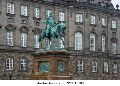 The Equestrian Statue Of Frederick VII In Front Of Christiansborg Palace. 1873. Copenhagen, Denmark.