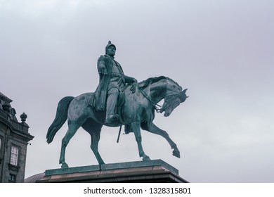 The Equestrian Statue Of Frederick VII In Front Of Christiansborg Palace. 1873. Copenhagen, Denmark.