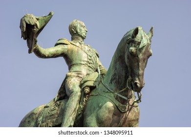 Equestrian Statue Of King William II In The Hague, Netherlands, Close-up. 