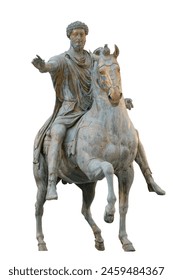 The Equestrian Statue of Marcus Aurelius (statua equestre di Marco Aurelio; Equus Marci Aurelii). Ancient Roman bronze equestrian statue on the Capitoline Hill, Rome, Italy. 