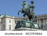 Equestrian statue of Prince Eugene of Savoy (Prinz Eugen von Savoyen) in front of Hofburg palace, Heldenplatz, Vienna, Austria. 