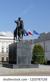 The Equestrian Statue Of Prince Józef Poniatowski In Front Of The Presidential Palace In Warsaw, Poland