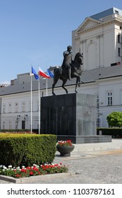 The Equestrian Statue Of Prince Józef Poniatowski In Front Of The Presidential Palace In Warsaw, Poland