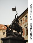 Equestrian statue of St. George in Prague. Sculpture by the brothers Georg and Martin von Clausenburg.