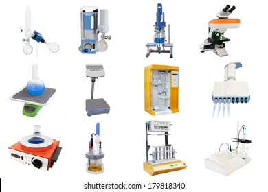 Equipment Of A Chemical Laboratory Isolated Under The White Background
