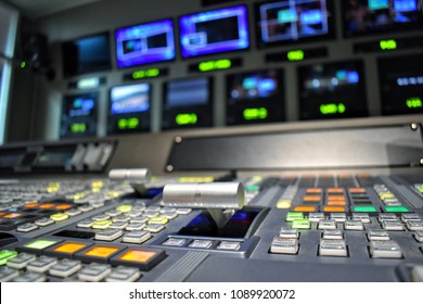 Equipment In Control Room For Television Production.