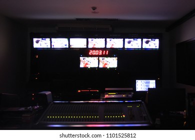 Equipment In Control Room For Television Production.