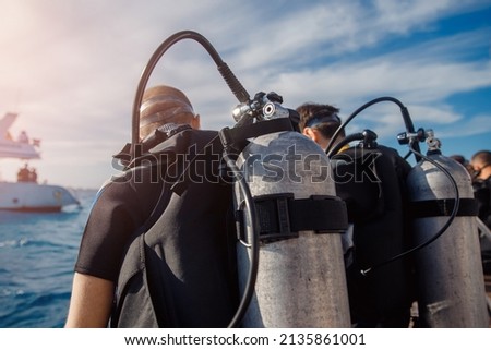 Equipment for diving and snorkeling in sea on boat. Concept banner tourism ocean yacht.