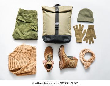 Equipment For Hiking On White Background