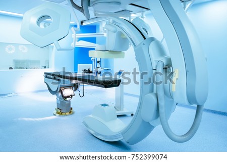 Equipment and medical devices in operating room, blue filter
