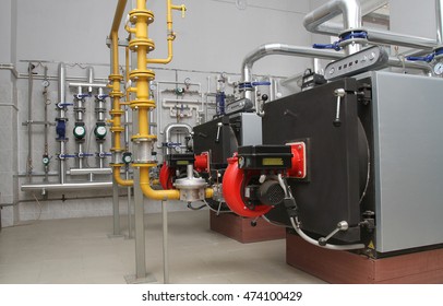 The equipment in a modern gas boiler-house