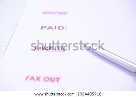 ฯffice equipment on table background and stamp on word for document