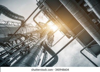 equipment and pipeline in oil refinery in clear sky