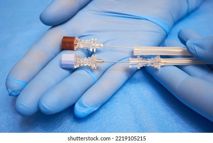 Equipment For Regional Anesthesia. Injection Needles For Anesthesia In The Hands Of A Doctor