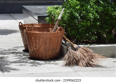 Equipment For Sweepers,equipment For Picking And Sweeping Dry Leaves In The Park, Sanitation Worker Sweep Street,street Cleaner At Thailland.