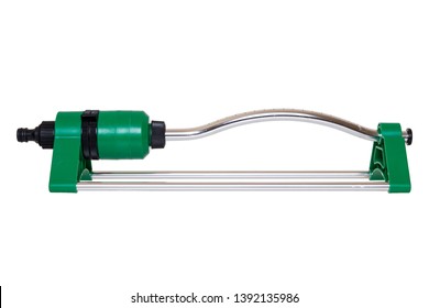 Equipment For Watering Garden. Closeup Of A Automatic Sprinkler For Irrigation Of Lawn Or Grass Isolated On A White Background.