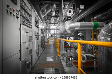 equipments, pipes in a modern thermal power plant