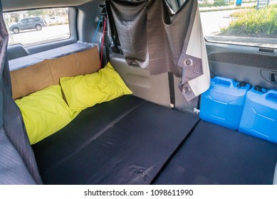 Equipped minivan with a bed in the back